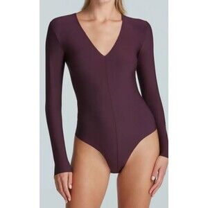 Commando Women’s Butter Long Sleeve V-Neck Bodysuit Current Burgundy L